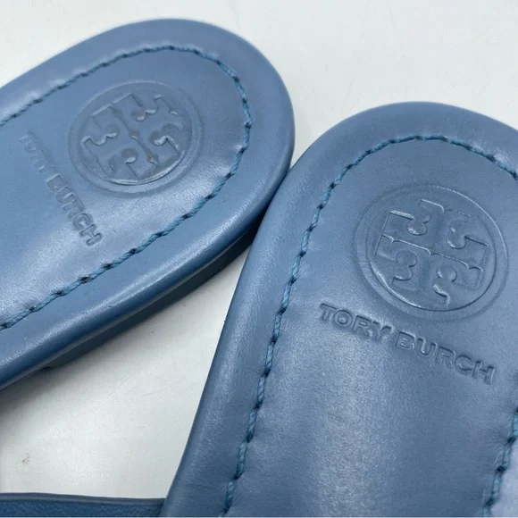 Tory Burch MILLER Leather Thong Sandals Logo Slip On Croc Embossed Women's 6 Blu - Picture 5 of 9